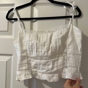 COPY - Reformation white linen crop top with lace, ruffle